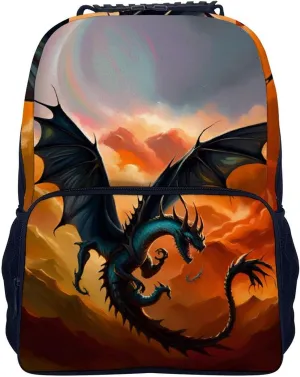 Polyester Daypack for Camping Travel Walking Cycling - Big Capacity Anti-Theft Multipurpose Bookbag, Fantasy Dragon Fire Cool Art Camping Outdoor Backpack