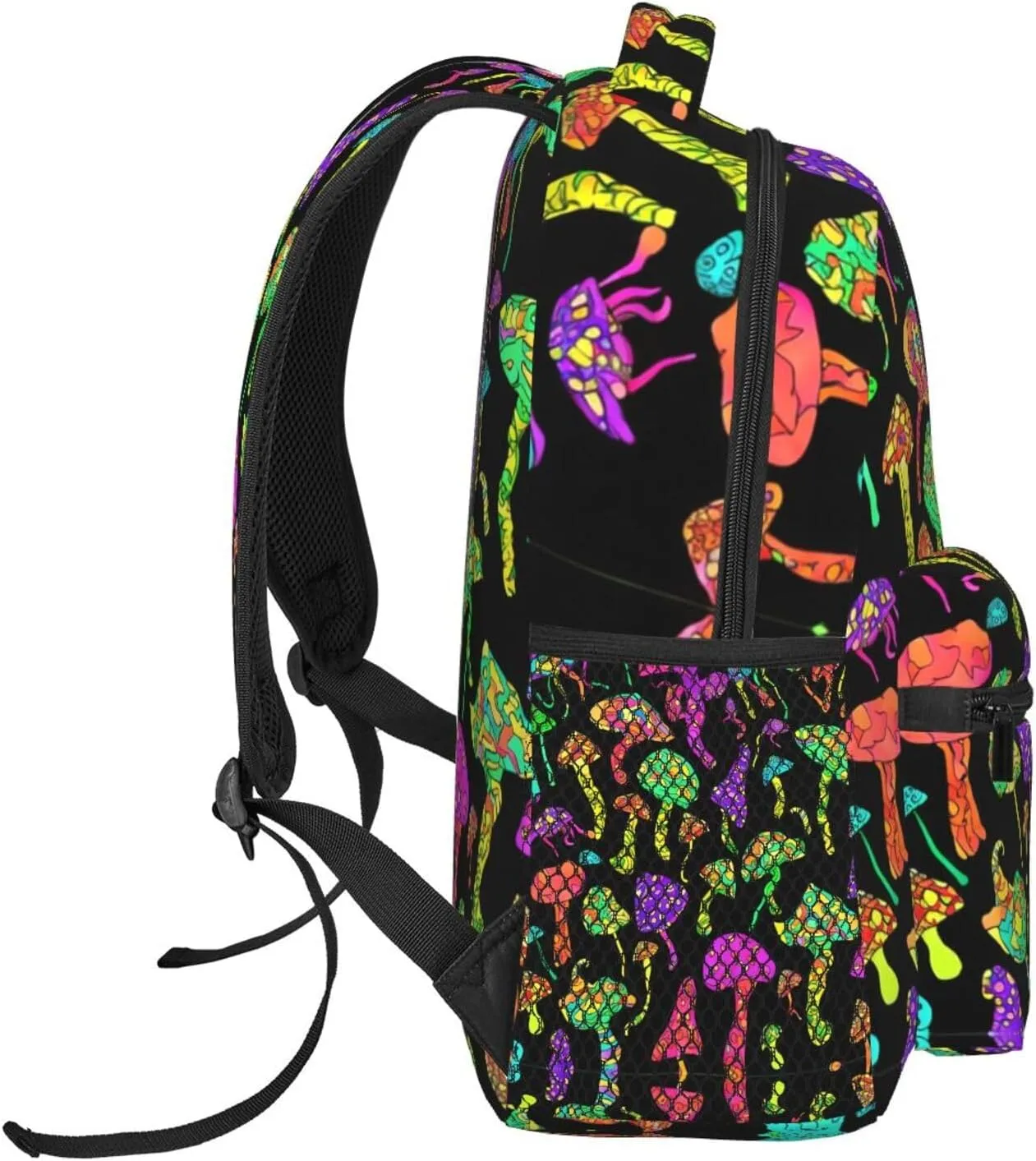 Polyester Daypack for Camping Travel Walking Cycling - Big Capacity Anti-Theft Multipurpose Bookbag, Trippy Mushrooms Art Camping Outdoor Backpack