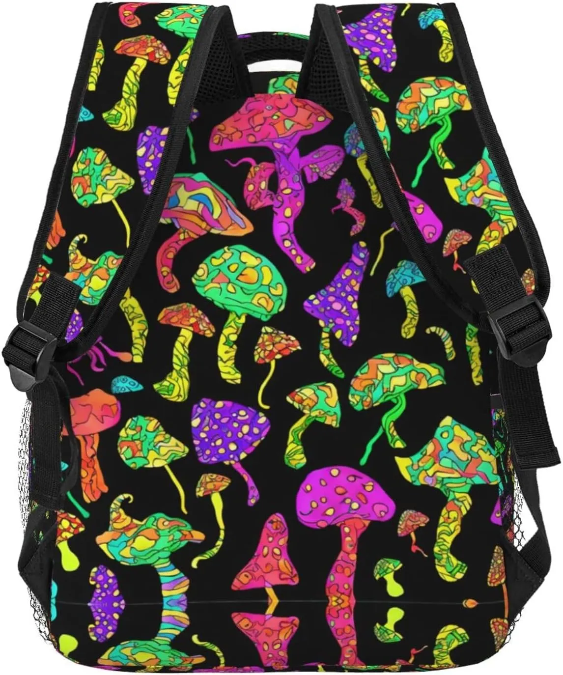 Polyester Daypack for Camping Travel Walking Cycling - Big Capacity Anti-Theft Multipurpose Bookbag, Trippy Mushrooms Art Camping Outdoor Backpack