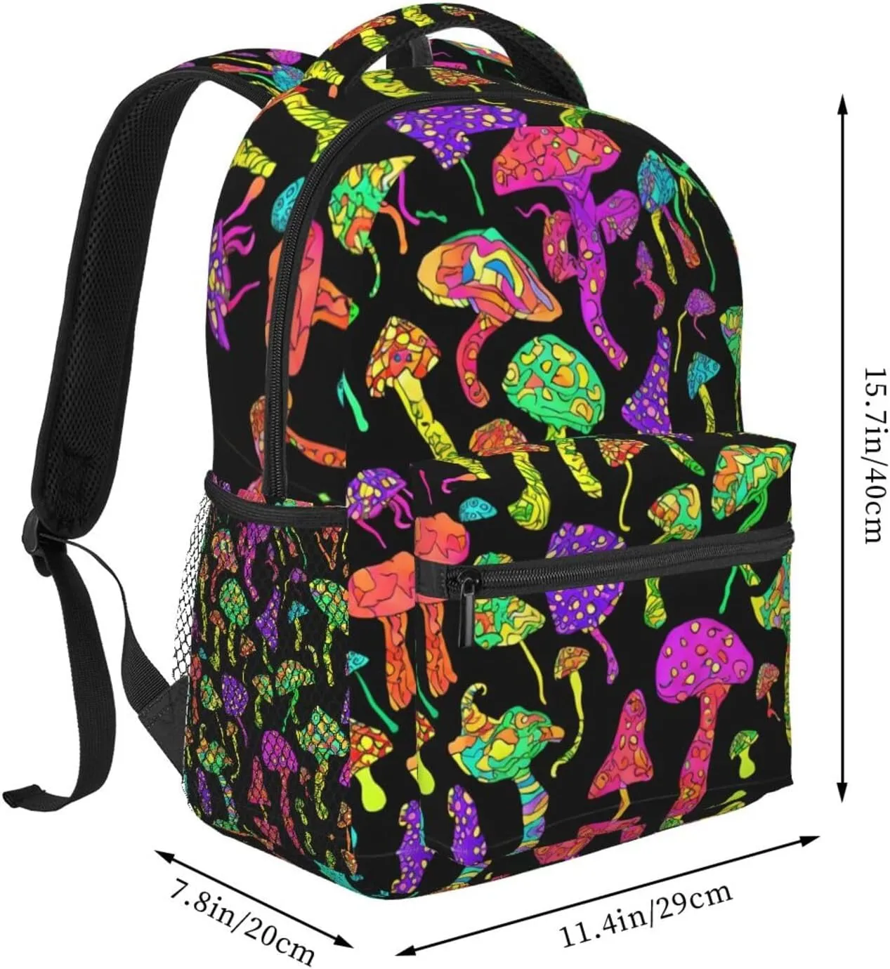 Polyester Daypack for Camping Travel Walking Cycling - Big Capacity Anti-Theft Multipurpose Bookbag, Trippy Mushrooms Art Camping Outdoor Backpack