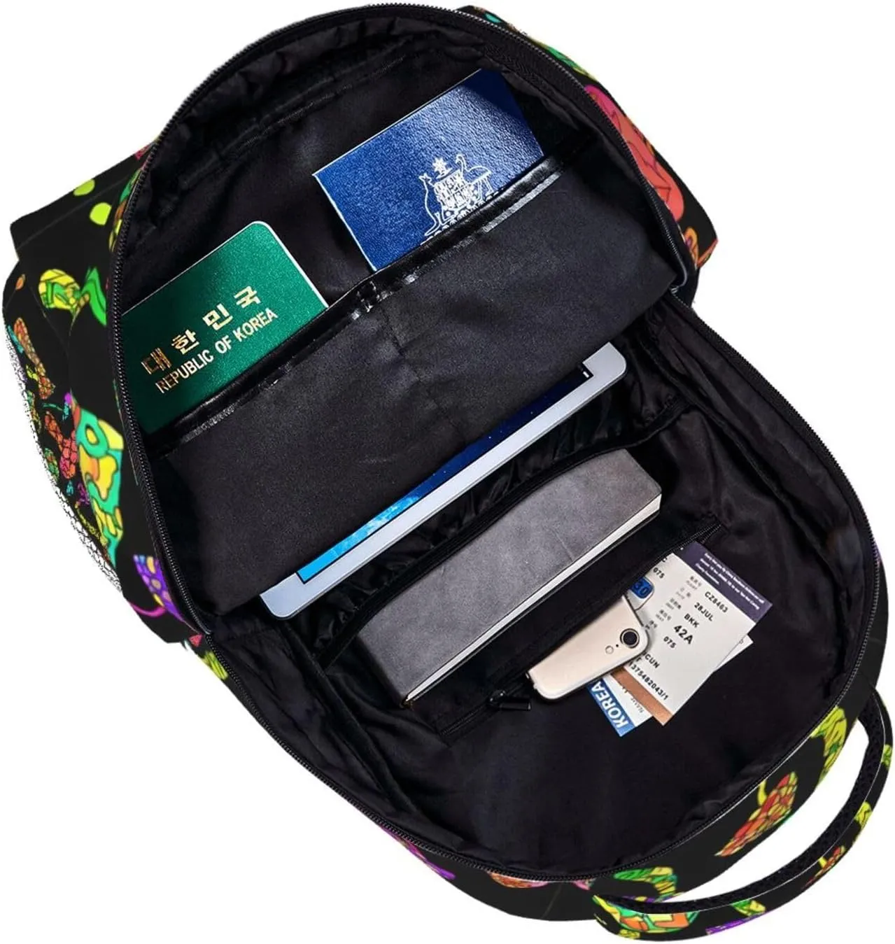 Polyester Daypack for Camping Travel Walking Cycling - Big Capacity Anti-Theft Multipurpose Bookbag, Trippy Mushrooms Art Camping Outdoor Backpack