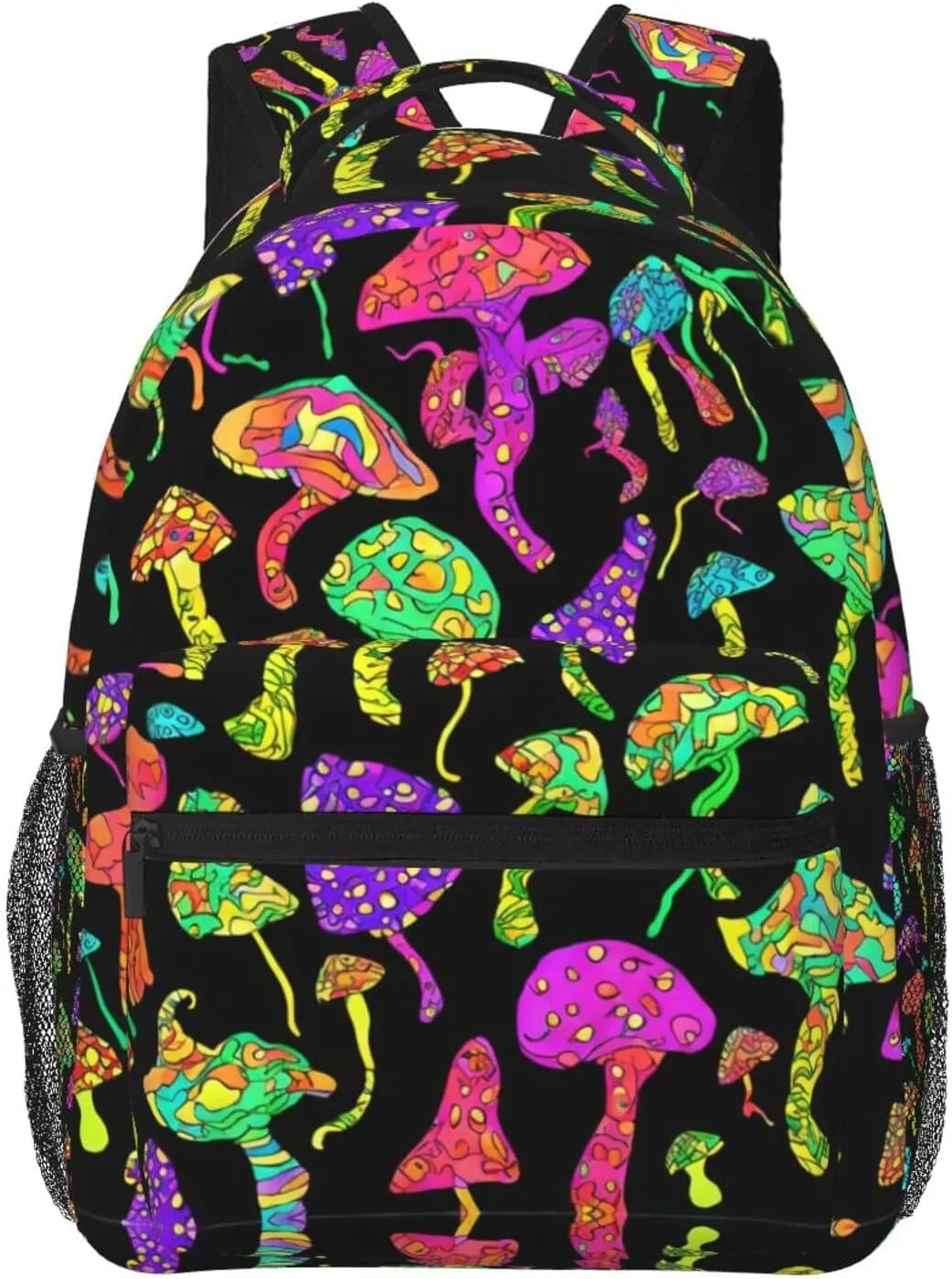 Polyester Daypack for Camping Travel Walking Cycling - Big Capacity Anti-Theft Multipurpose Bookbag, Trippy Mushrooms Art Camping Outdoor Backpack