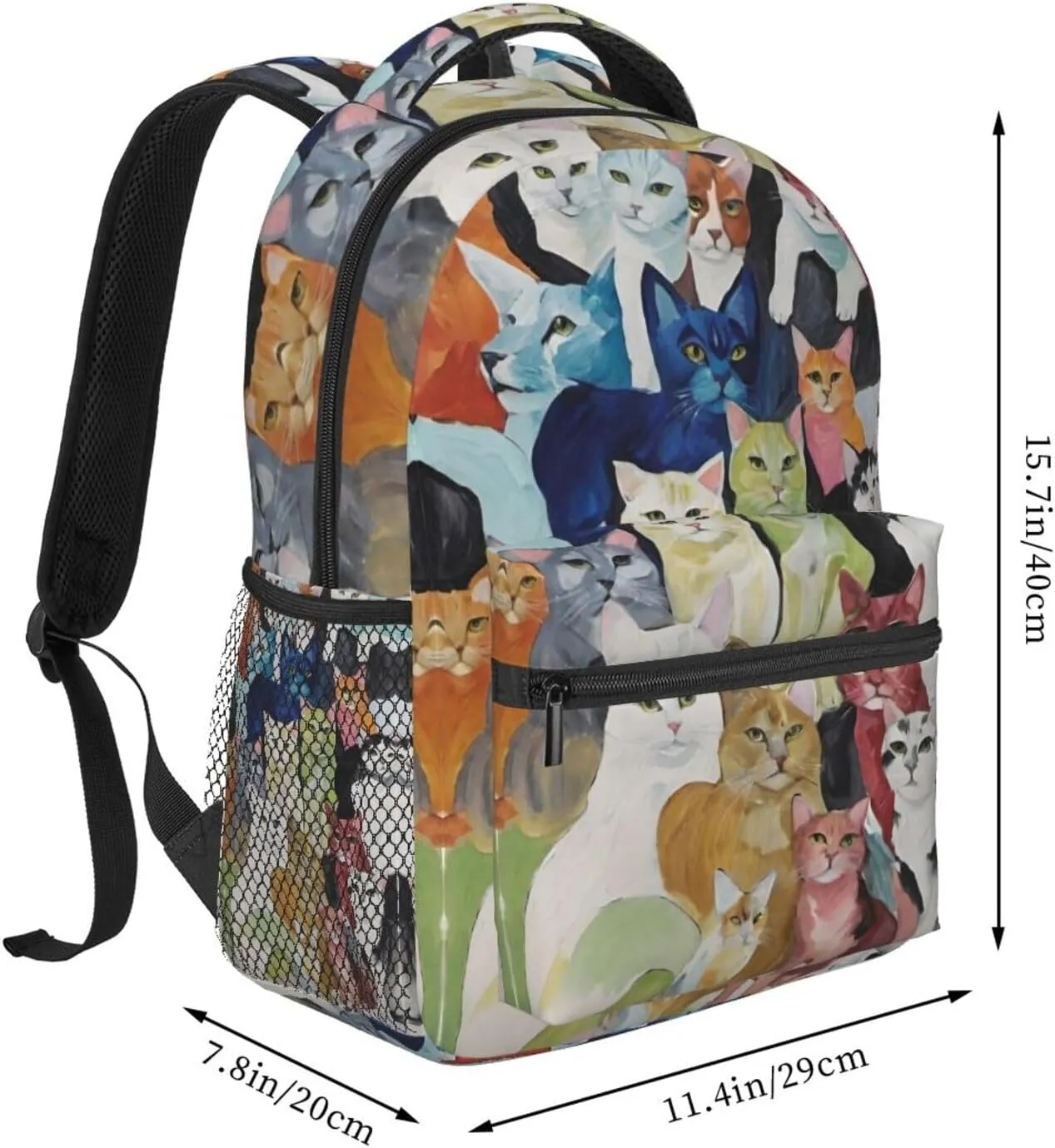 Polyester Daypack for Hiking Work Running - Big Capacity Anti-Theft Multipurpose Shoulder Bag, Cats Animal Art Travel and Sport Backpack Rucksack