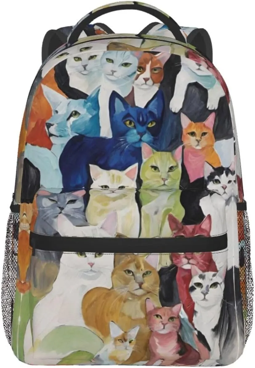 Polyester Daypack for Hiking Work Running - Big Capacity Anti-Theft Multipurpose Shoulder Bag, Cats Animal Art Travel and Sport Backpack Rucksack