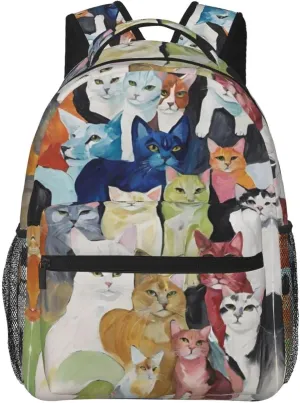 Polyester Daypack for Hiking Work Running - Big Capacity Anti-Theft Multipurpose Shoulder Bag, Cats Animal Art Travel and Sport Backpack Rucksack