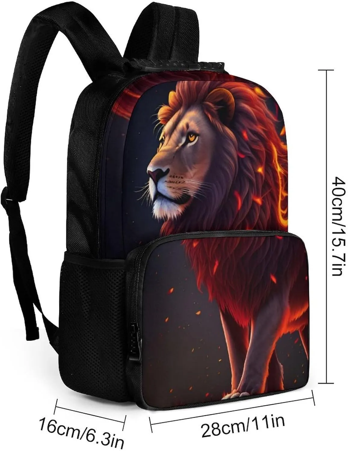 Polyester Daypack for Hiking Work Running - Big Capacity Anti-Theft Multipurpose Shoulder Bag, Cool Lion Fire Surreal Style Art Travel and Sport Backpack Rucksack