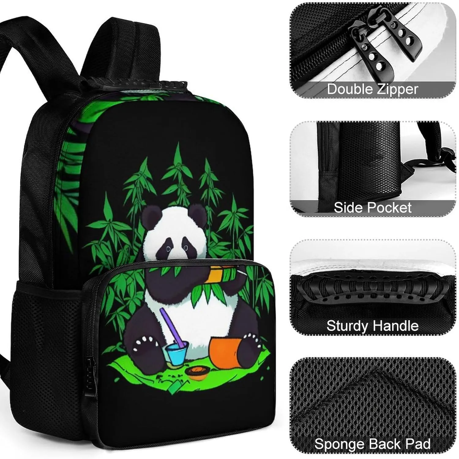 Polyester Daypack for Hiking Work Running - Big Capacity Anti-Theft Multipurpose Shoulder Bag, Hippie Panda Stoner Smoking Marijuanaweed Psychedelic Art Travel and Sport Backpack Rucksack