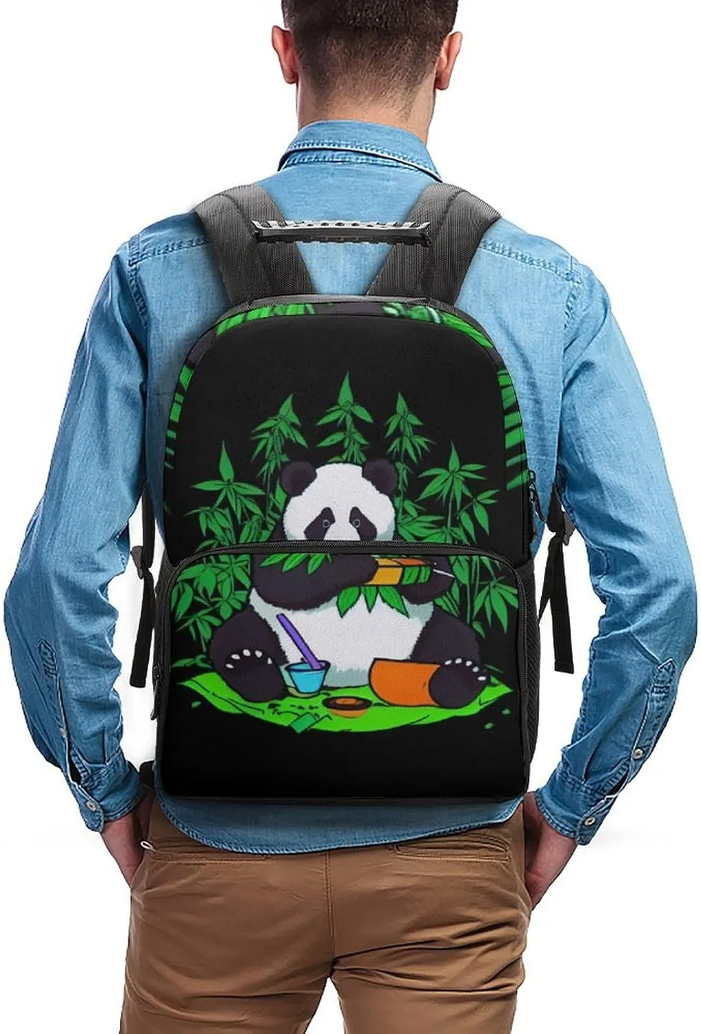 Polyester Daypack for Hiking Work Running - Big Capacity Anti-Theft Multipurpose Shoulder Bag, Hippie Panda Stoner Smoking Marijuanaweed Psychedelic Art Travel and Sport Backpack Rucksack