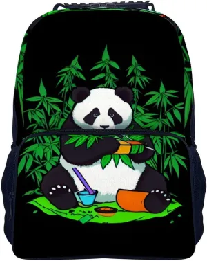 Polyester Daypack for Hiking Work Running - Big Capacity Anti-Theft Multipurpose Shoulder Bag, Hippie Panda Stoner Smoking Marijuanaweed Psychedelic Art Travel and Sport Backpack Rucksack