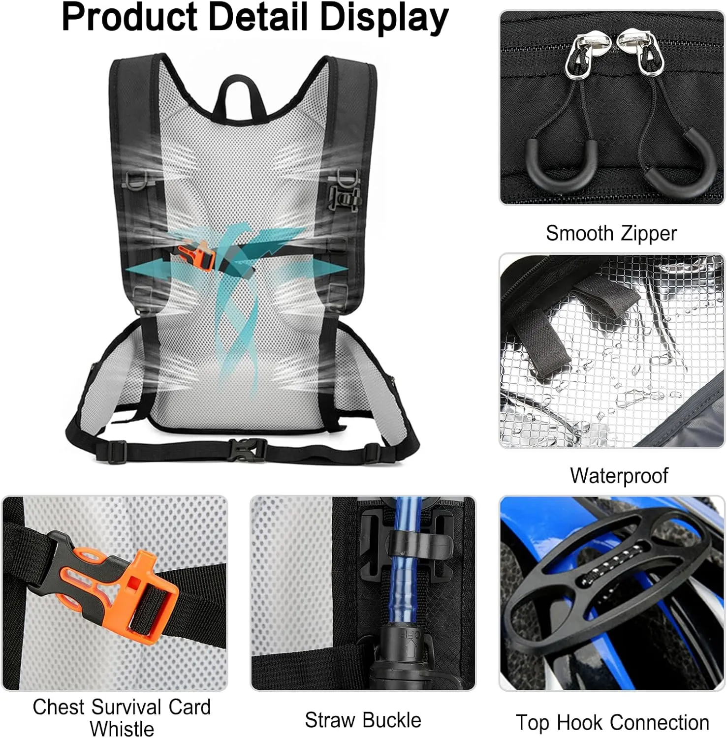 PORRASSO Hiking Backpack 18L Waterproof Daypack Rucksack Lightweight Breathable Backpack for Women Men Trekking Cycling Climbing Outdoor Sports Black