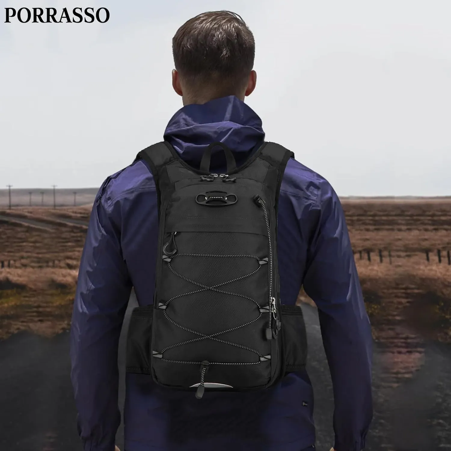 PORRASSO Hiking Backpack 18L Waterproof Daypack Rucksack Lightweight Breathable Backpack for Women Men Trekking Cycling Climbing Outdoor Sports Black