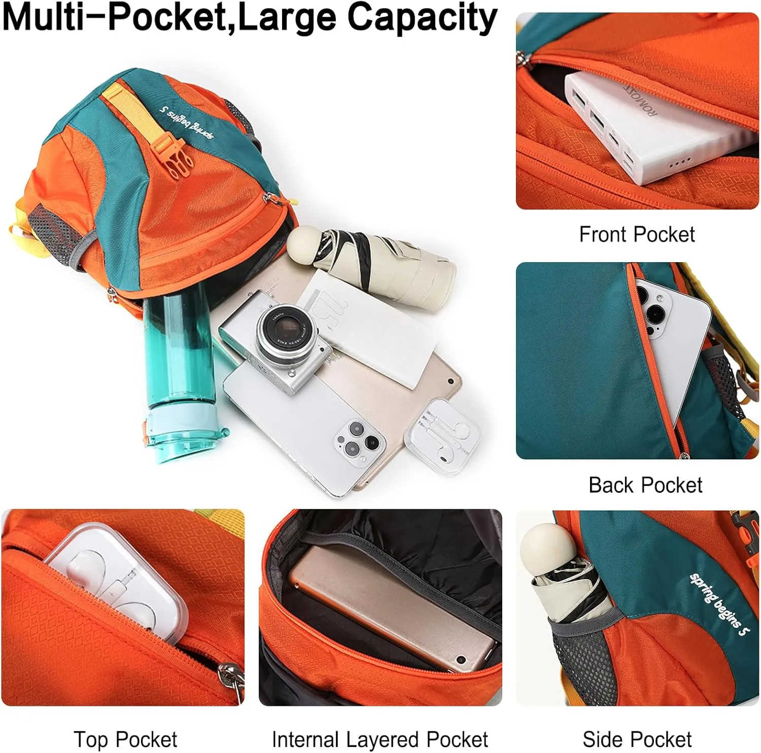 PORRASSO Hiking Backpack 5L Daypack Rucksack Lightweight Waterproof Women Men Backpack for Camping Daily Use Light Green