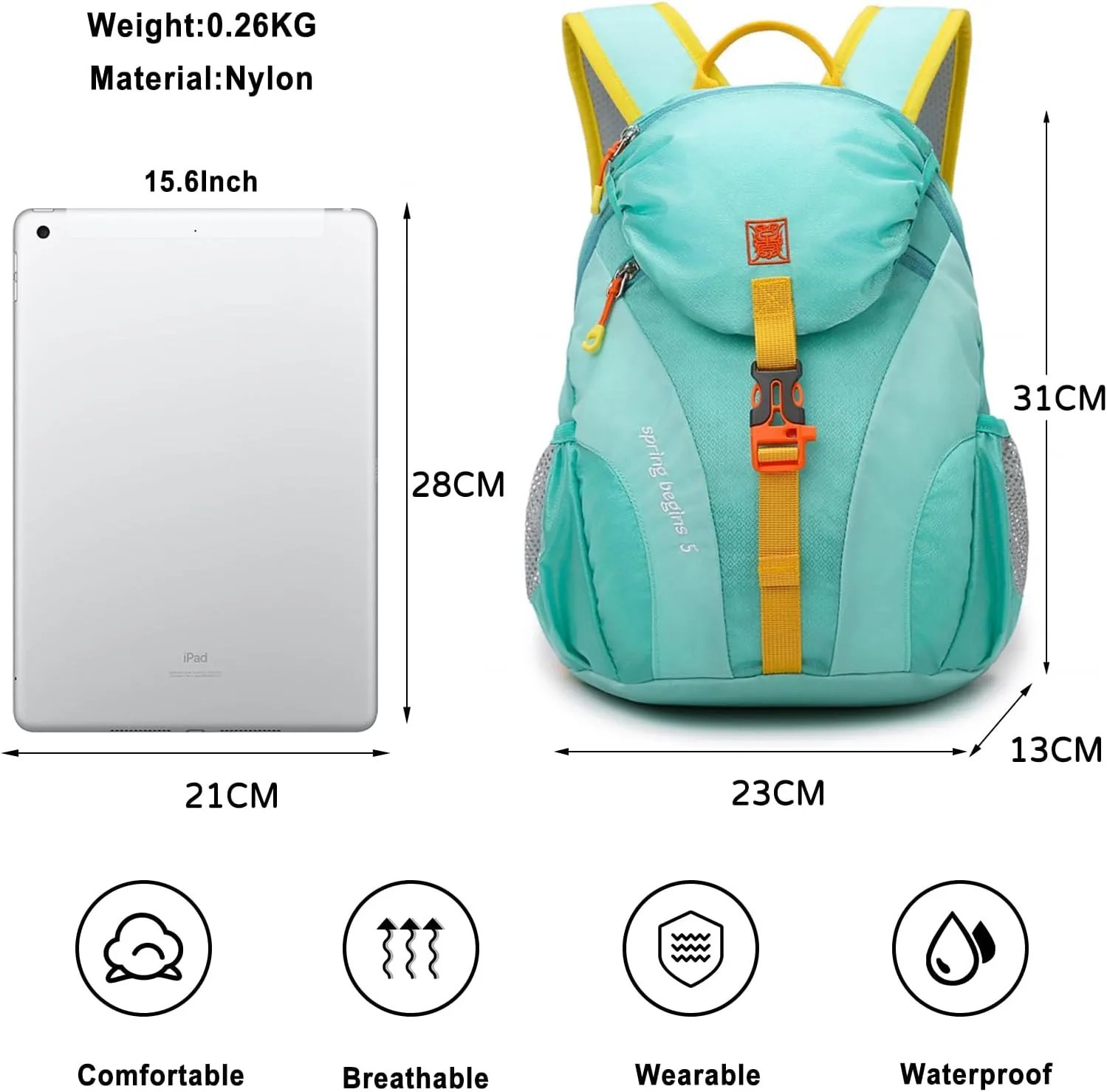 PORRASSO Hiking Backpack 5L Daypack Rucksack Lightweight Waterproof Women Men Backpack for Camping Daily Use Light Green