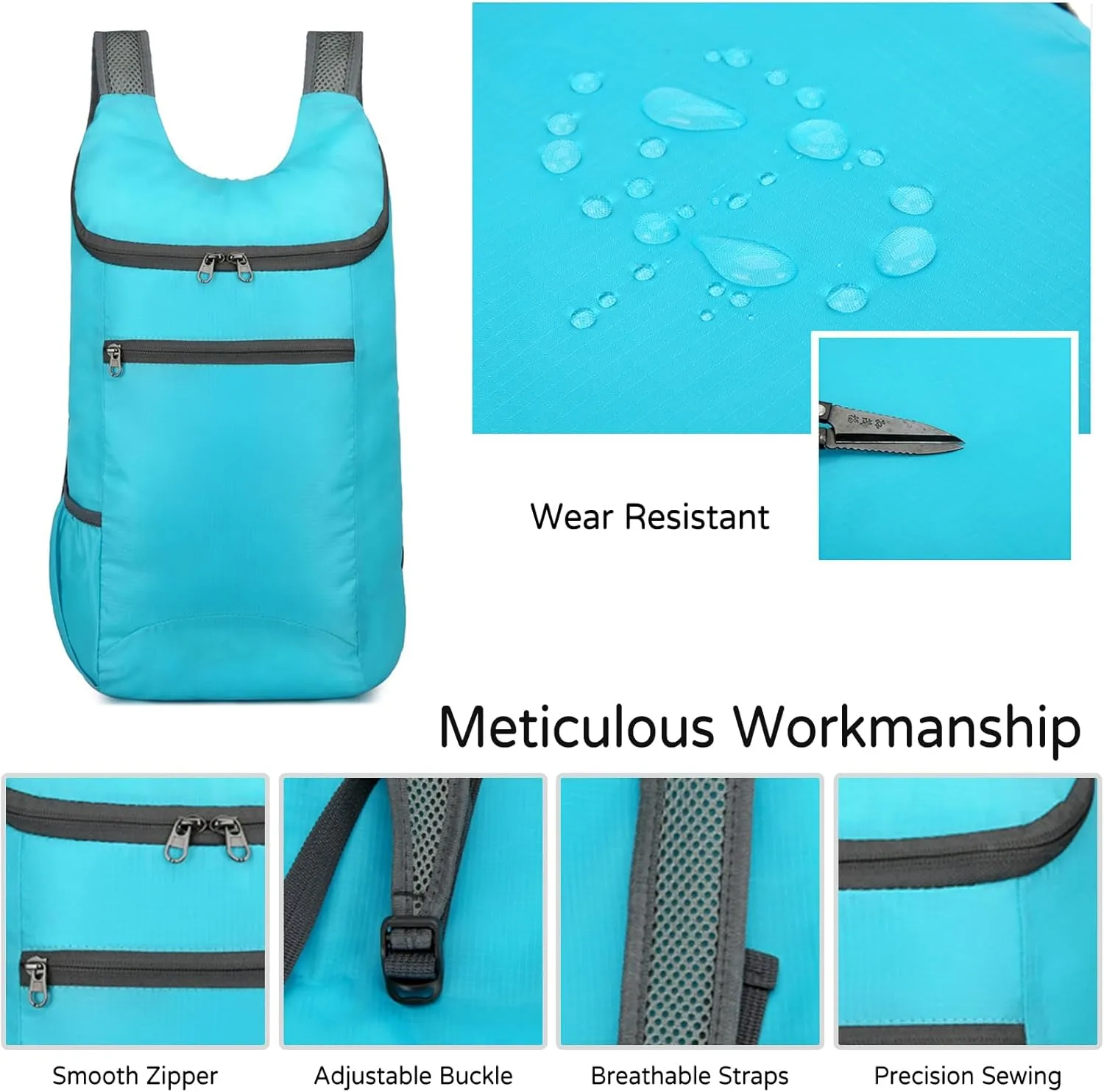PORRASSO Hiking Backpack Lightweight Waterproof Daypack Foldable Rucksack Backpack for Women Men Camping Trekking Cycling Climbing Outdoor Sports Dark Gray