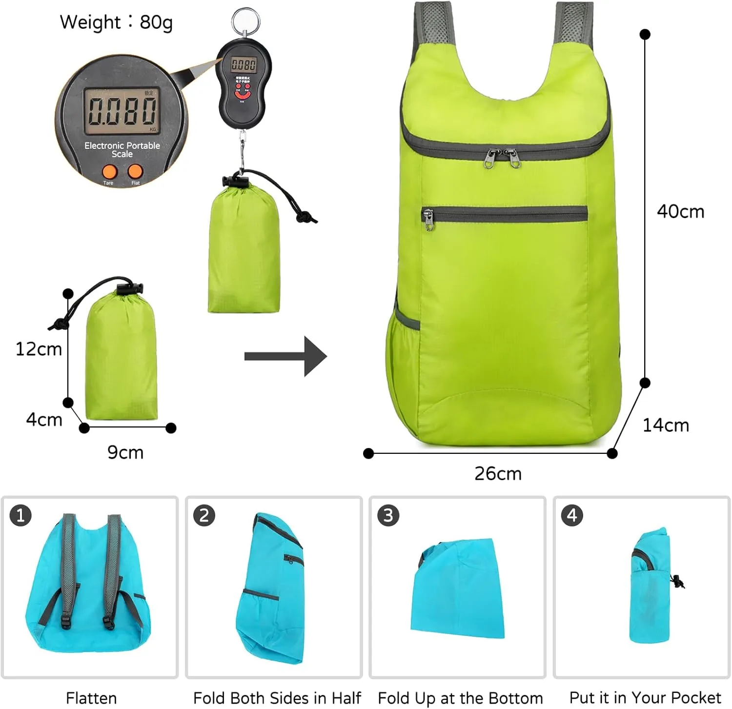 PORRASSO Hiking Backpack Lightweight Waterproof Daypack Foldable Rucksack Backpack for Women Men Camping Trekking Cycling Climbing Outdoor Sports Dark Gray
