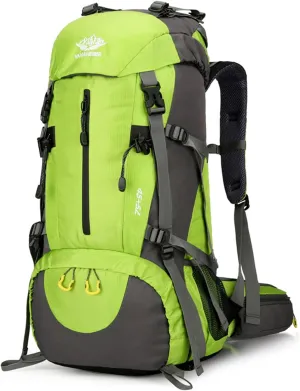 PORRASSO Hiking Backpack Waterproof Daypack 50L Rucksack with Rain Cover Backpack for Travel Trekking Camping Climbing Outdoor Sports Green