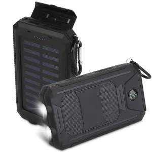 Portable 10000mAh Solar Charger Power Bank for Camping with Dual USB Ports, Battery Indicators, SOS LED Lights & Built-in Compass