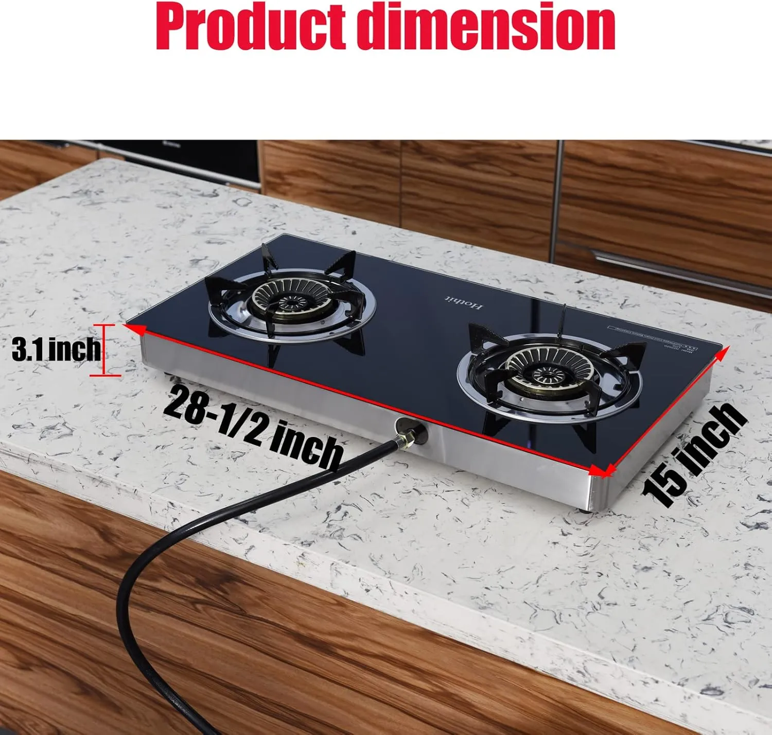 Portable 2 Burner Propane Stove Gas Cooktop, 28600 BTU Tempered Glass Auto Ignition for Outdoor Kitchen, Camping, RV, Small Apartment