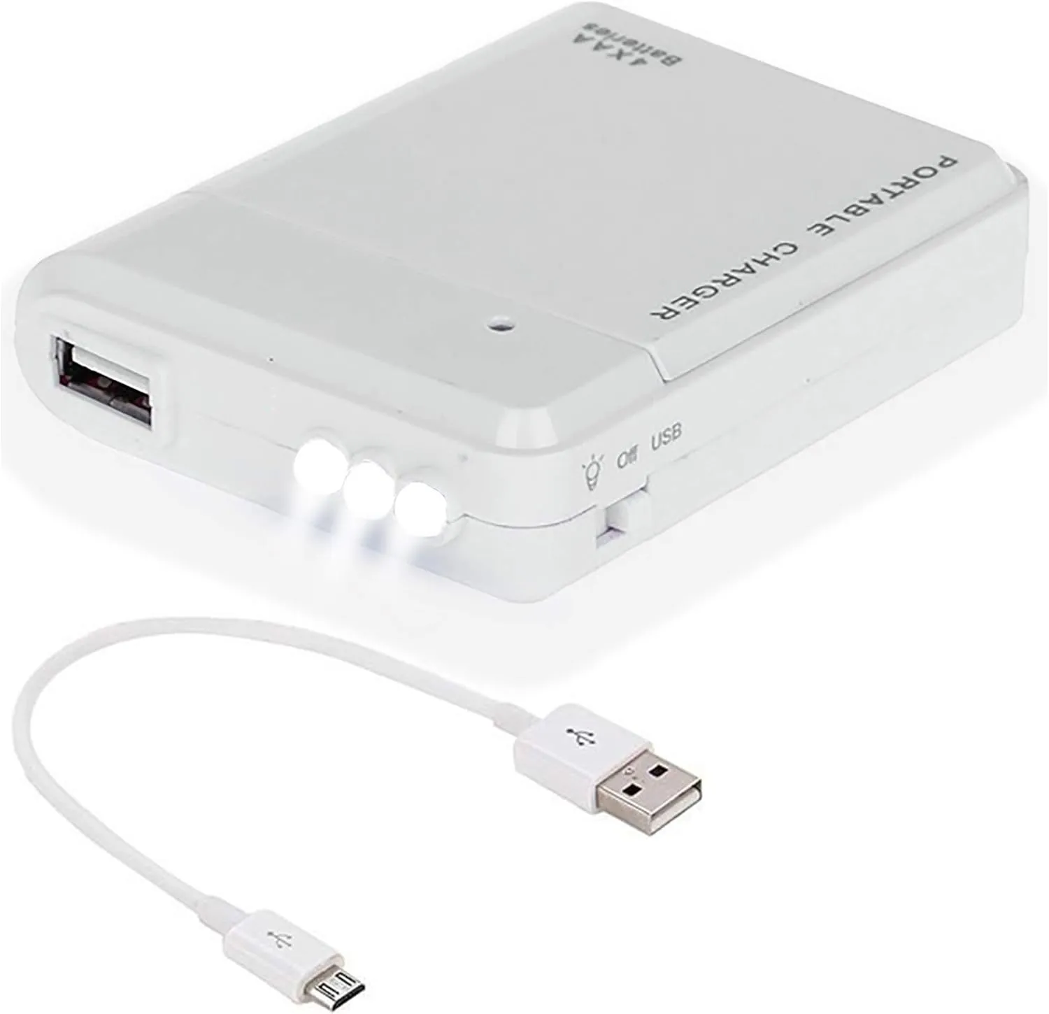 Portable AA Battery Travel Charger for Micromax Unite 3 and Emergency Re-Charger with LED Light! (Takes 4 AA Batteries) [White]