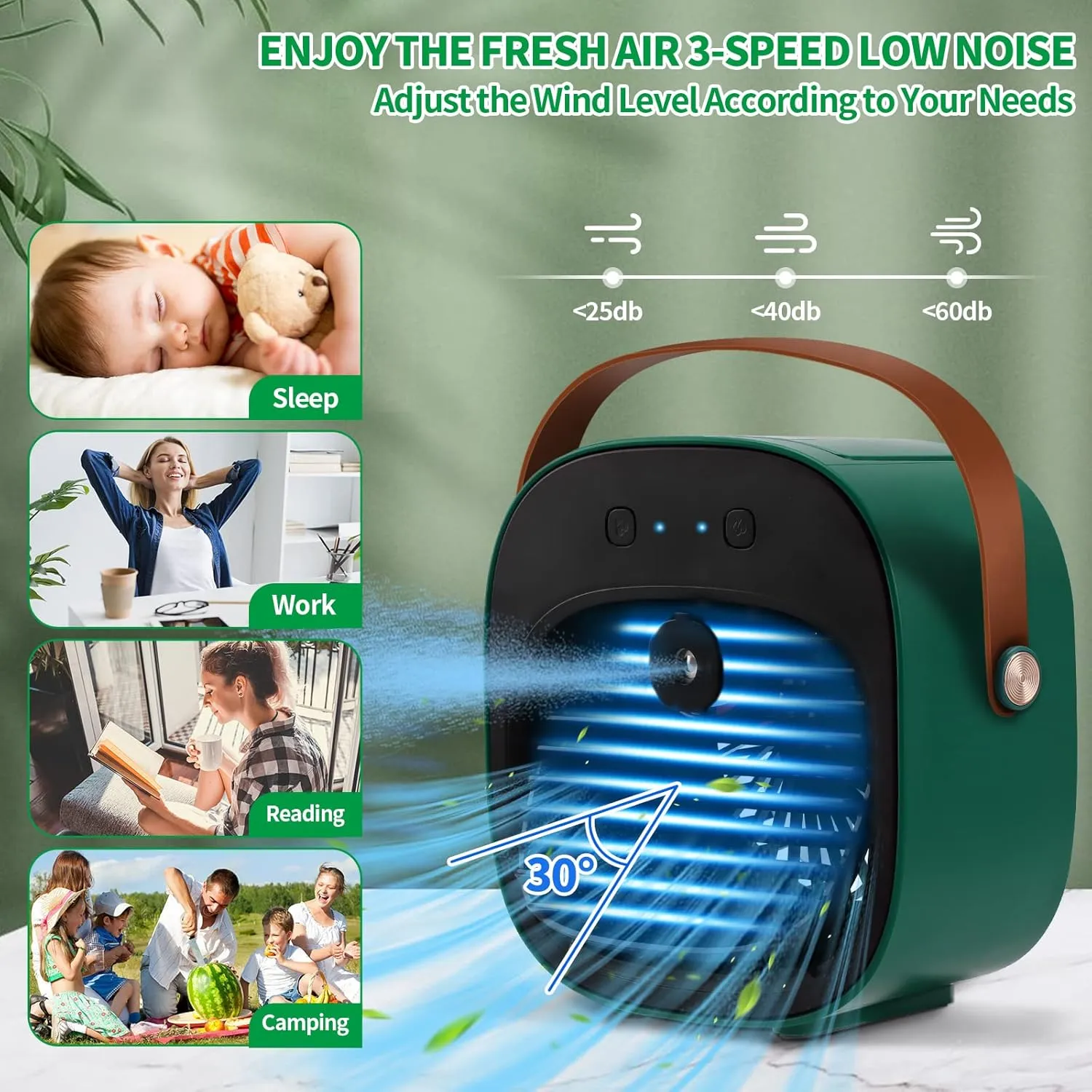 Portable Air Conditioners Rechargeable, 5200mAh Mini Air Conditioner, Personal Air Cooler with 3 Speeds, Small Desk Air Cooling Fan for Bedroom, Office, Outdoor