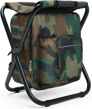 Portable Backpack Stool, Lightweight Folding Cooler Chair Camp Stool with 15L Integrated Cooler Bag for Adults Heavy Duty 350lbs, Foldable Foot Rest for Travel Fishing Camping Hiking