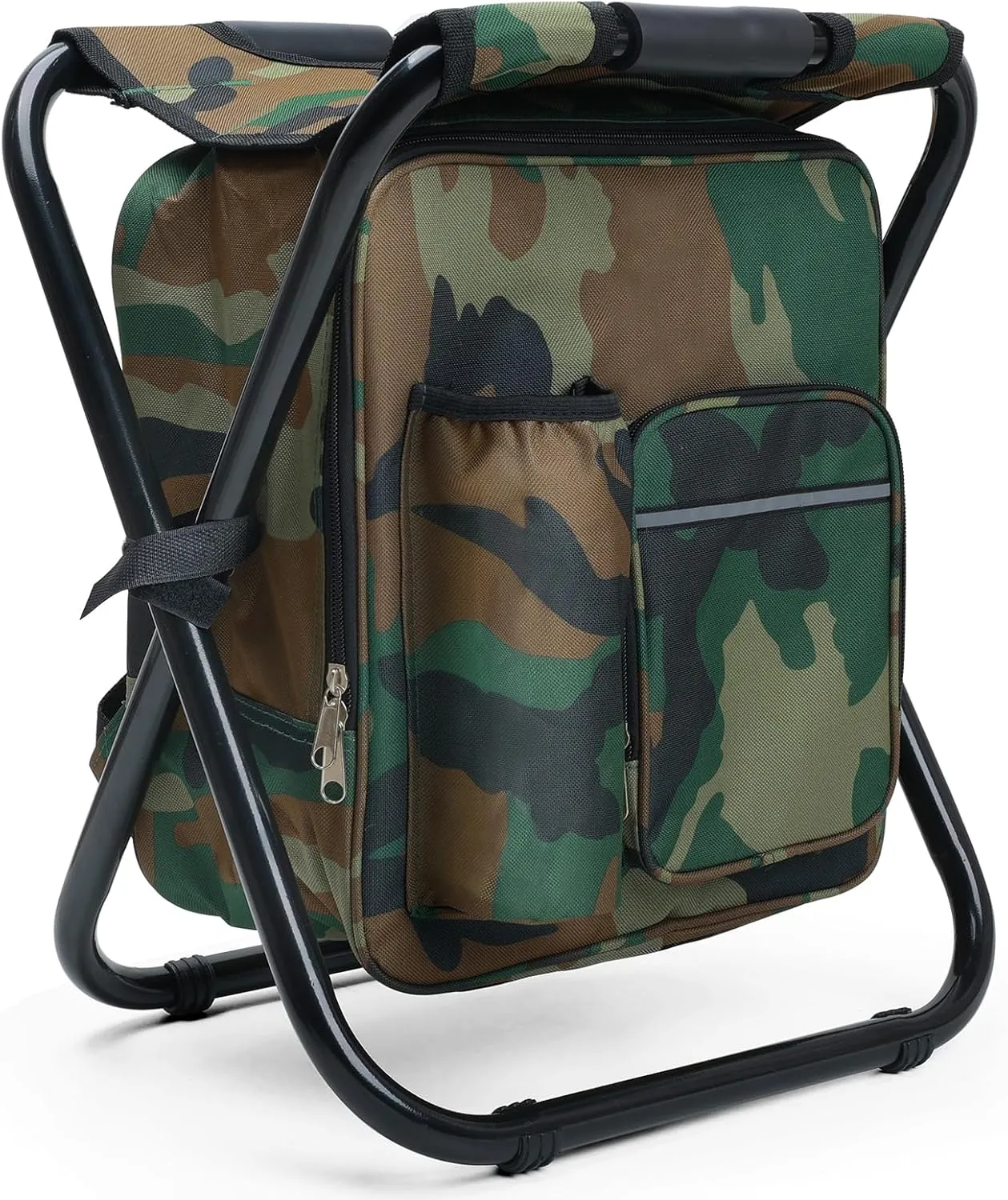 Portable Backpack Stool, Lightweight Folding Cooler Chair Camp Stool with 15L Integrated Cooler Bag for Adults Heavy Duty 350lbs, Foldable Foot Rest for Travel Fishing Camping Hiking