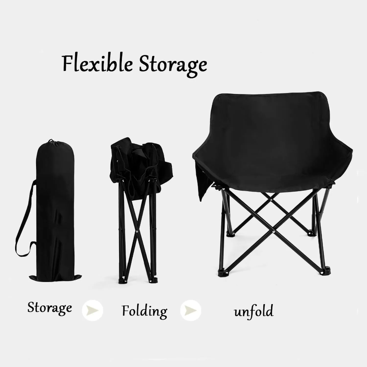 Portable Camp Chairs for Adults, Sturdy and Durable Camp Chairwith Carry Bag, Lightweight Camping Chairs for Beach Garden, Terrace (Color : Black)
