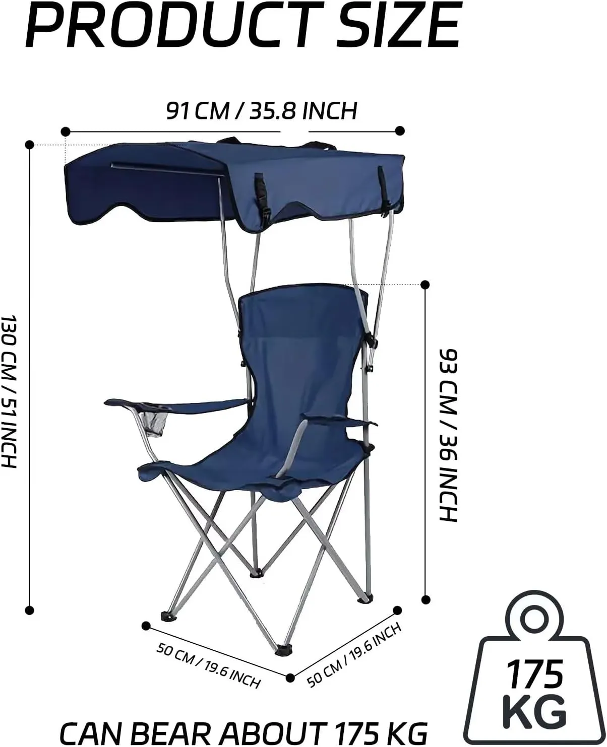Portable Camping Chair Beach Chair with Shade Canopy, Fold Lightweight Easy to Open and Close Without Installation, Camping Chair with Canopy Folding Camping Recliner for Outdoors