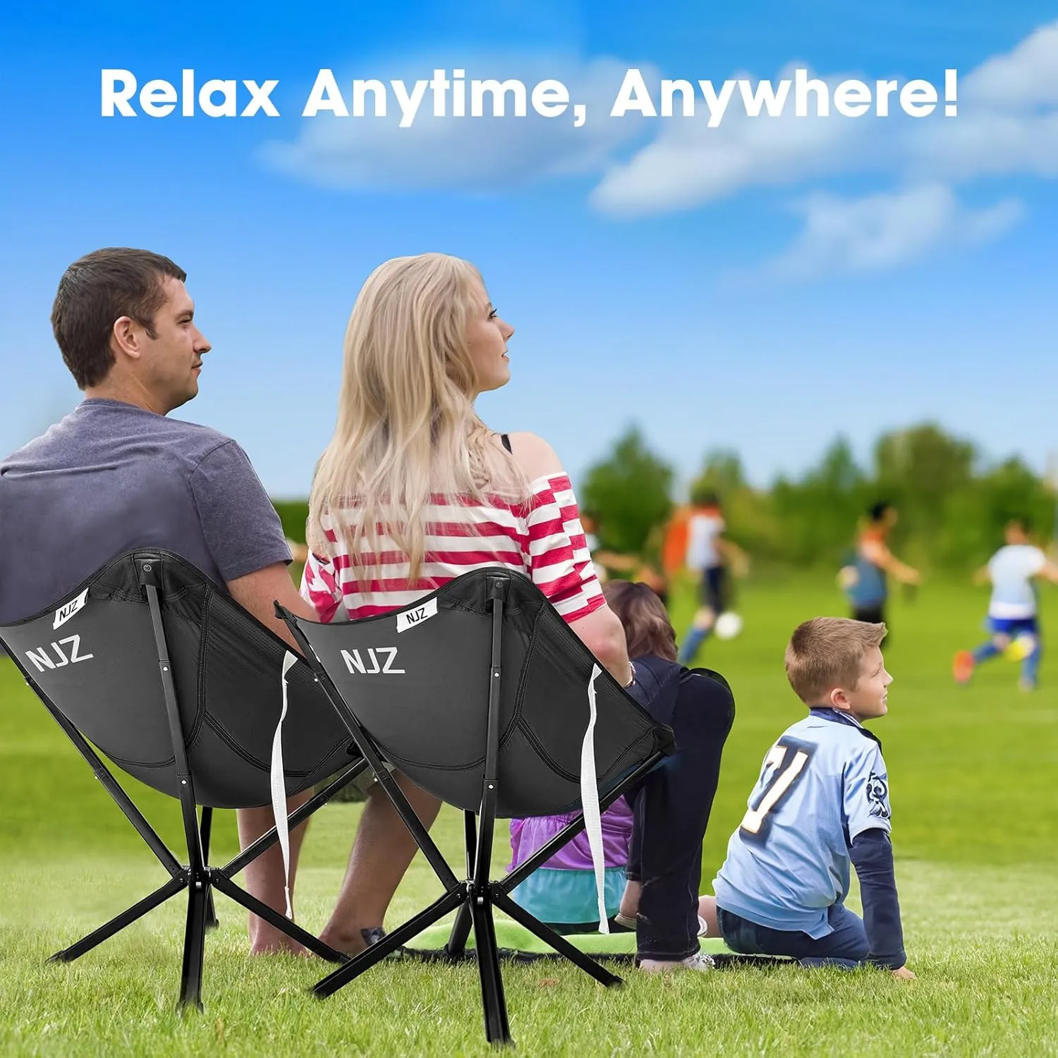 Portable Camping Chair for Adults-200 LBS Supported Folding Camp Chair Lightweight Backpacking Chair for Outdoors Fishing, Hiking, Travel, Picnic, Beach - Black