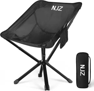Portable Camping Chair for Adults-200 LBS Supported Folding Camp Chair Lightweight Backpacking Chair for Outdoors Fishing, Hiking, Travel, Picnic, Beach - Black