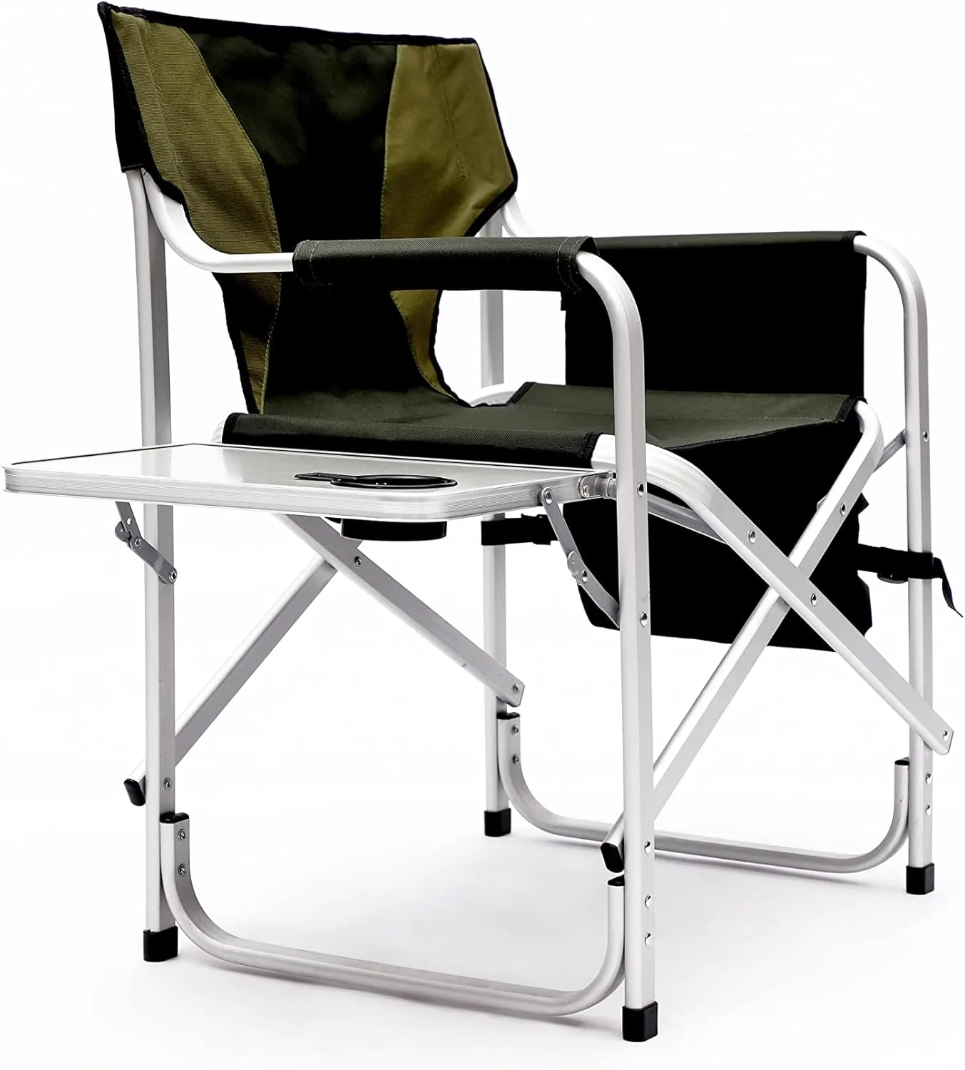 Portable Camping Chairs, 2 Pack Folding Outdoor Chair with Side Table Storage Bag, Beach Lawn Sling Chairs Deck Eazy Chair Oversized Padded for Picnics Fishing, Green