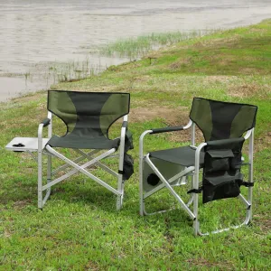 Portable Camping Chairs, 2 Pack Folding Outdoor Chair with Side Table Storage Bag, Beach Lawn Sling Chairs Deck Eazy Chair Oversized Padded for Picnics Fishing, Green