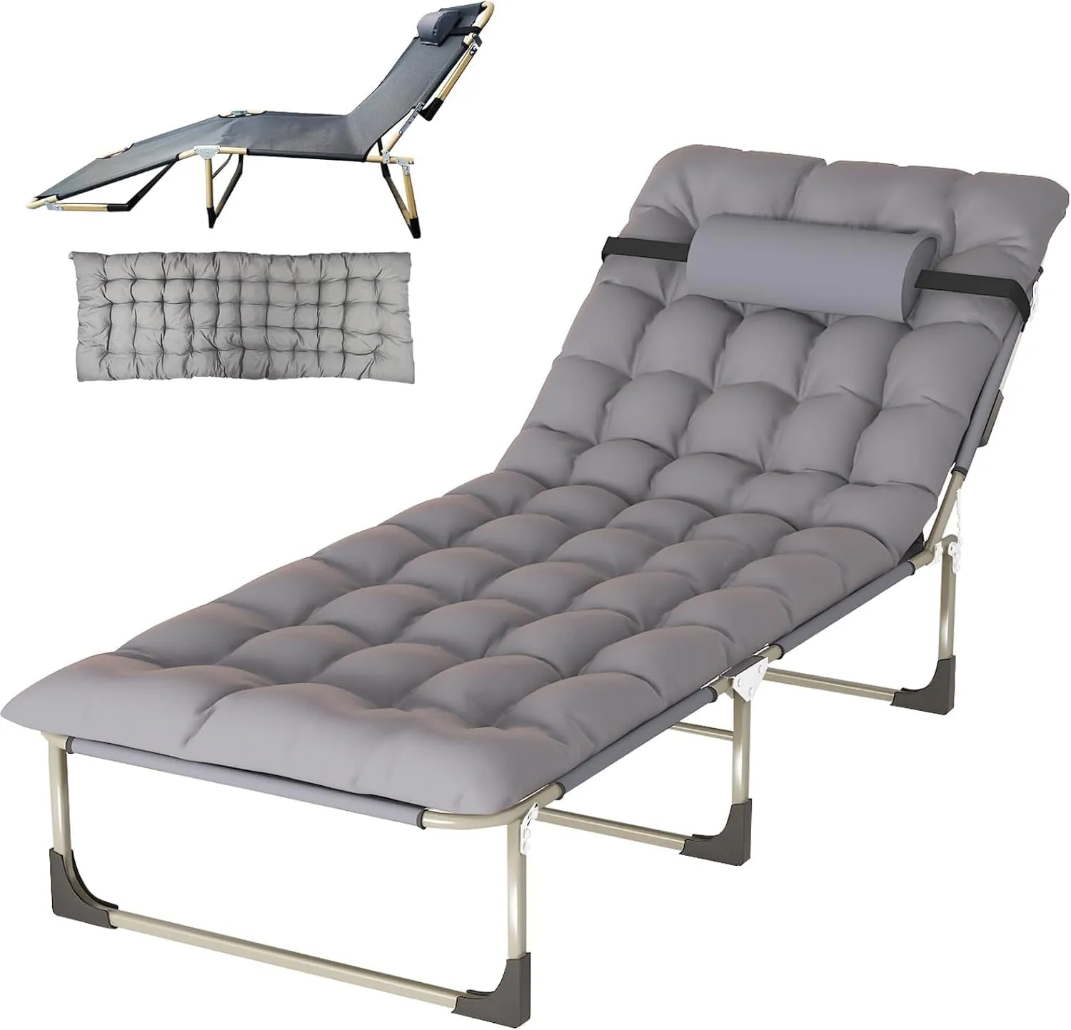 Portable Camping Cot for adults, Adjustable 5-Position Folding Cot with Cozy Mattress, Lawn Chair Camping Cots for Adults with Breathable Fabric Steel Frame, Lounge Chair for Camping, Spare Bed, Patio