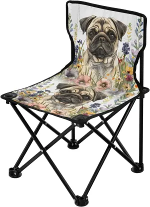Portable Camping Folding Chairs Foldable Chair Small Pug Wild Flowers Lightweight Backpacking Outdoor Outside Fishing