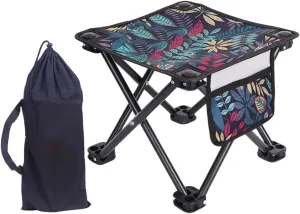 Portable Camping Stool with Side Pocket Mini Folding Stool Lightweight Recliner Foot Rest for Park Patio Travel Hiking