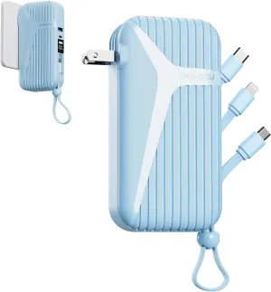 Portable Charger for iPhone Built in Cables and Wall Plug, 10000mah 27W Fast Charging USB C Power Bank, Travel Essential Battery Pack Compatible with iPhones, iPad, Samsung More Devices(BLUE)