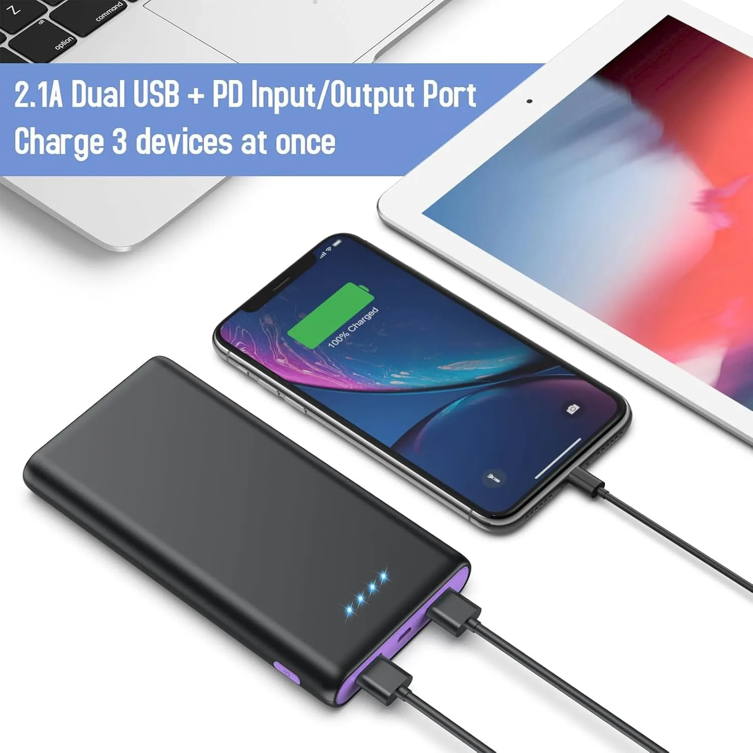 Portable Charger Power Bank 25,800mAh, 5V/3A USB C in&Out Fast Phone Charging with Intelligent Smart IC,3 USB Port External Cell Phone Battery Pack Compatible with iPhone 16 15,Samsung,Android-Purple