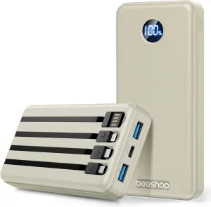 Portable Charger Power Bank - 37000mAh Portable Phone Battery with 4 Built-in Cables, 22.5W Fast Charging Battery Pack Bank Compatible with iPhone 16 15 14 13 Android Samsung Google Pixel etc(1 Pack)