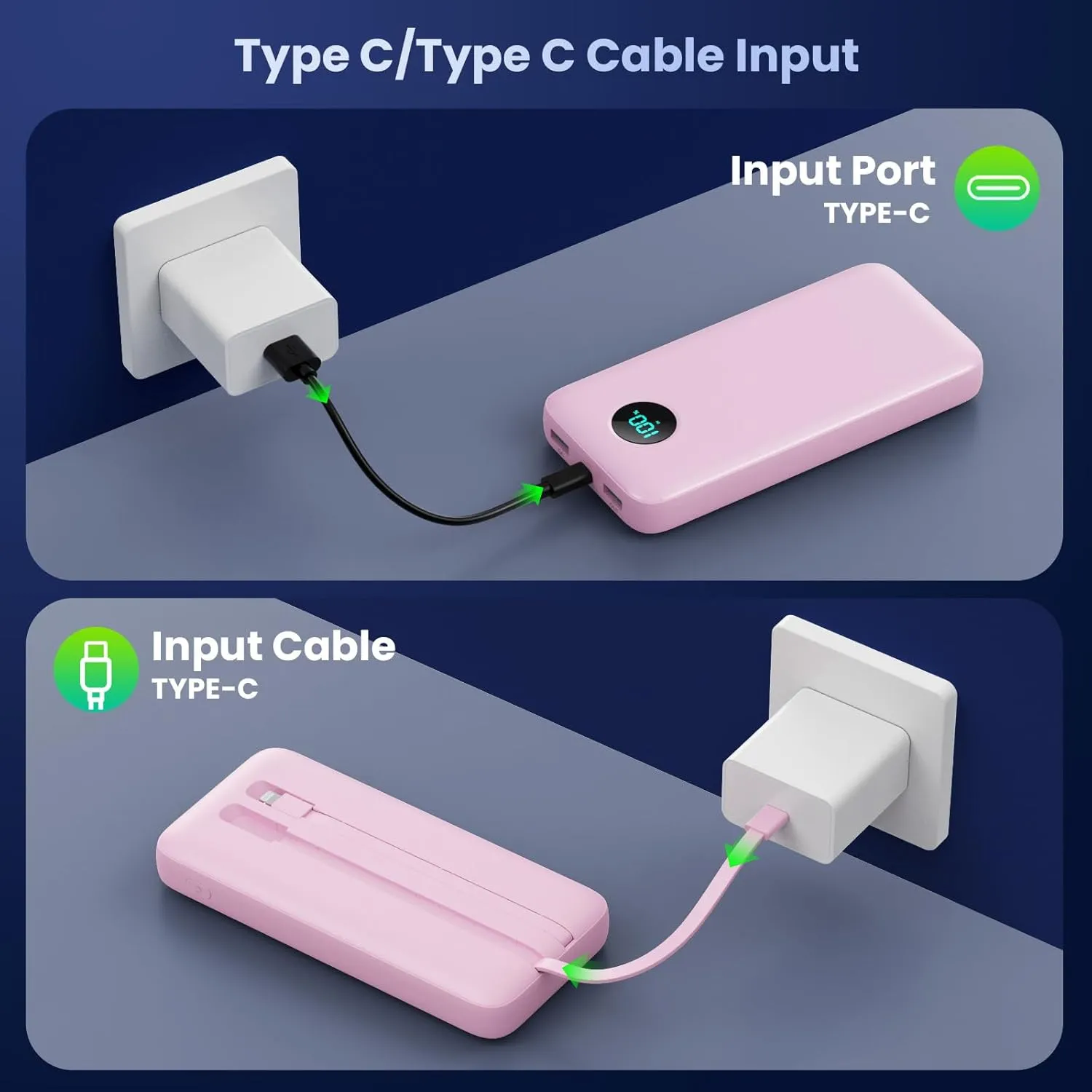 Portable Charger PowerBank 40,800mAh with 2 Built-in Cables,25W PD Fast Charging  QC 4.0 Quick Phone Charging Power Bank, 5 Outputs LCD Display USB C Battery Pack for iPhone 16/15 Android Galaxy etc