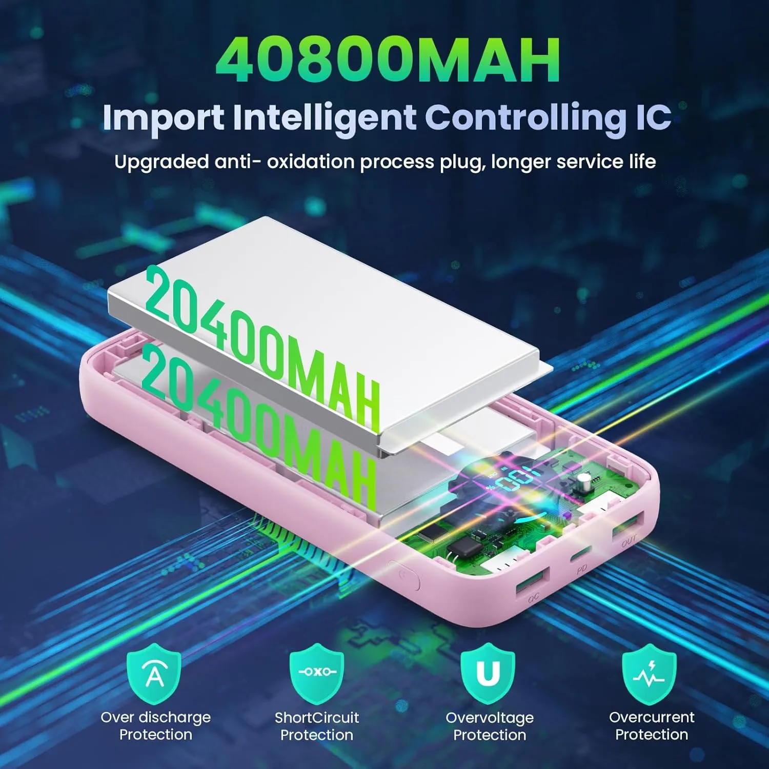 Portable Charger PowerBank 40,800mAh with 2 Built-in Cables,25W PD Fast Charging  QC 4.0 Quick Phone Charging Power Bank, 5 Outputs LCD Display USB C Battery Pack for iPhone 16/15 Android Galaxy etc