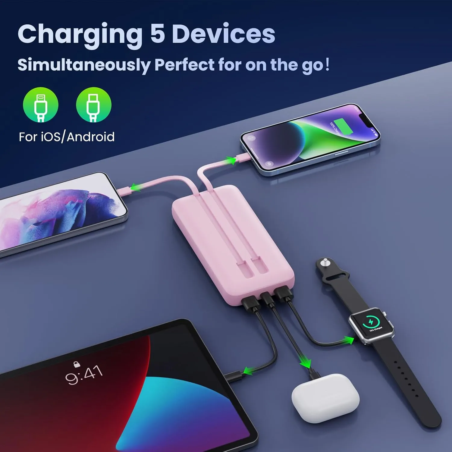 Portable Charger PowerBank 40,800mAh with 2 Built-in Cables,25W PD Fast Charging  QC 4.0 Quick Phone Charging Power Bank, 5 Outputs LCD Display USB C Battery Pack for iPhone 16/15 Android Galaxy etc