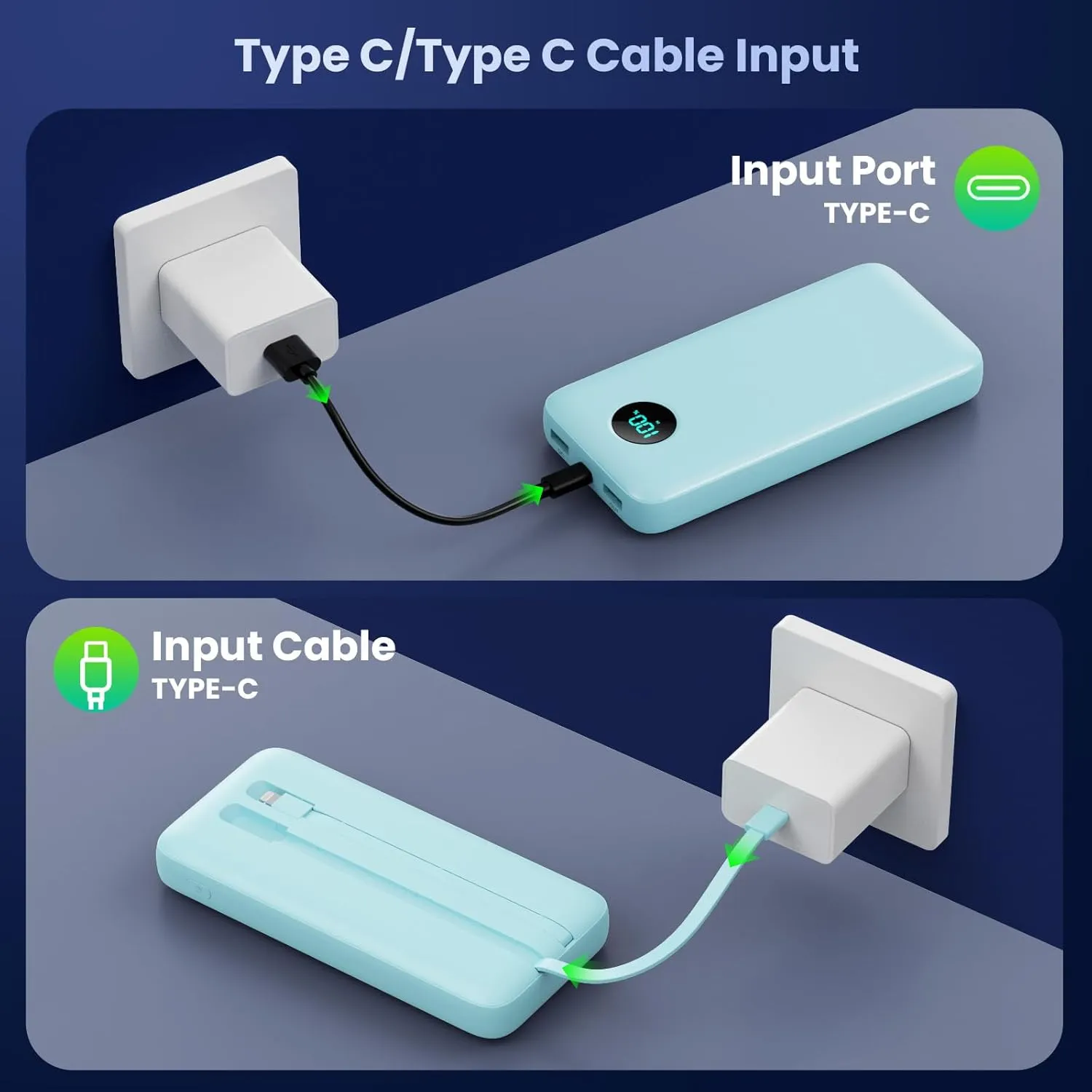 Portable Charger PowerBank 40,800mAh with 2 Built-in Cables,25W PD Fast Charging  QC 4.0 Quick Phone Charging Power Bank, 5 Outputs LCD Display USB C Battery Pack for iPhone 16/15 Android Galaxy etc