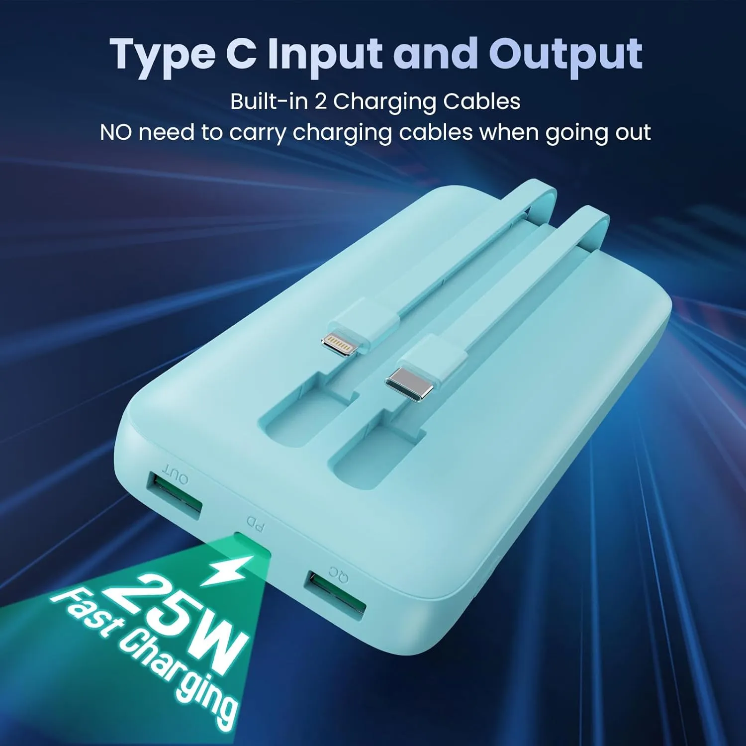 Portable Charger PowerBank 40,800mAh with 2 Built-in Cables,25W PD Fast Charging  QC 4.0 Quick Phone Charging Power Bank, 5 Outputs LCD Display USB C Battery Pack for iPhone 16/15 Android Galaxy etc
