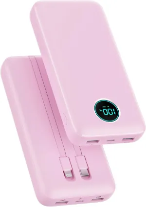 Portable Charger PowerBank 40,800mAh with 2 Built-in Cables,25W PD Fast Charging  QC 4.0 Quick Phone Charging Power Bank, 5 Outputs LCD Display USB C Battery Pack for iPhone 16/15 Android Galaxy etc