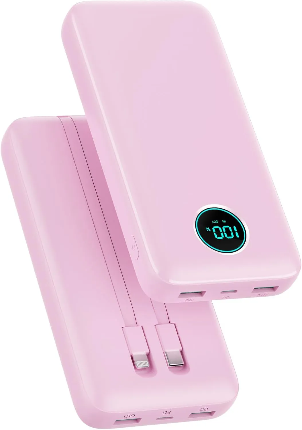 Portable Charger PowerBank 40,800mAh with 2 Built-in Cables,25W PD Fast Charging  QC 4.0 Quick Phone Charging Power Bank, 5 Outputs LCD Display USB C Battery Pack for iPhone 16/15 Android Galaxy etc