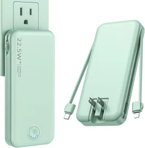 Portable Charger with Built in Cable and AC Wall Plug, USB C Power Bank 12000mAh 22.5W Super Fast Charging, Lightweight Portable Phone Charger Travel Battery Pack for iPhone, Samsung, Tablets