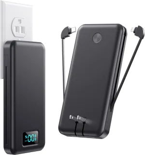 Portable Charger with Built-in Cables & AC Wall Plug,Upgraded 13800mAh USB-C Power Bank, 4 Output LCD Display External Battery Pack Phone Charger Compatible with iPhone 16/15/14/13 Samsung Android etc