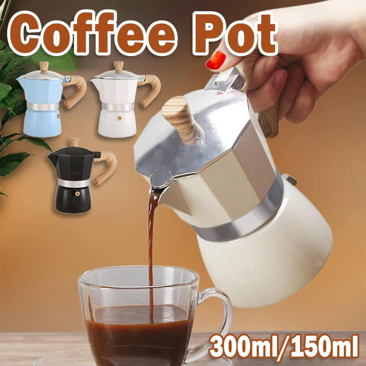 Portable Coffee Maker Wood Grain Handle Outdoor Manual Espresso Machine Camping