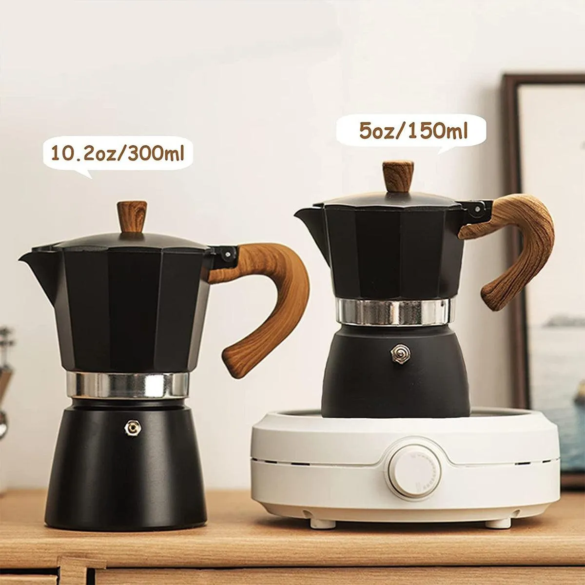Portable Coffee Maker Wood Grain Handle Outdoor Manual Espresso Machine Camping