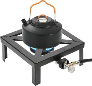 Portable Double Burner Outdoor Gas Stove Propane Cooker with Adjustable 0-20Psi Regulator Hose,Camping Single Burner Stove,for Patio Camping, BBQ, Home Brewing, Turkey Fry (Black, single)